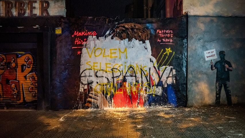 Verschmiertes Wandgemälde von Ferran Torres, Barcelona 2026