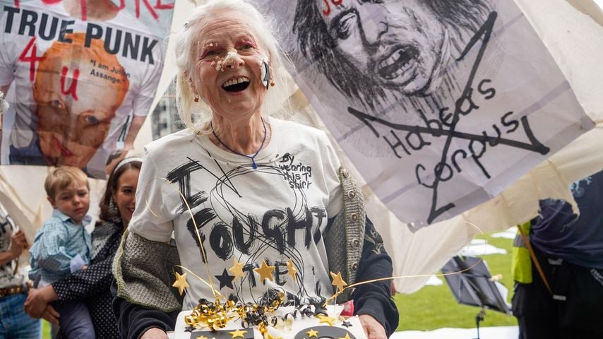 Vivienne Westwood bei einem Protest auf dem Parliament Square, 2021
