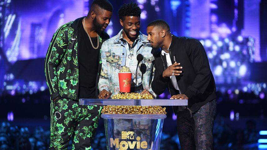 Winston Duke, Chadwick Boseman und Michael B. Jordan im Jahr 2018