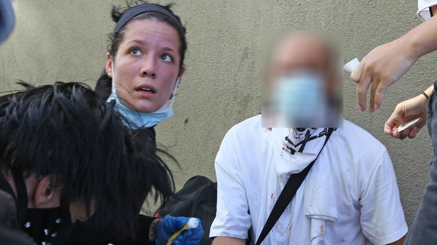 Sänger Yungblud und Halsey mit Demonstranten in Santa Monica, Mai 2020