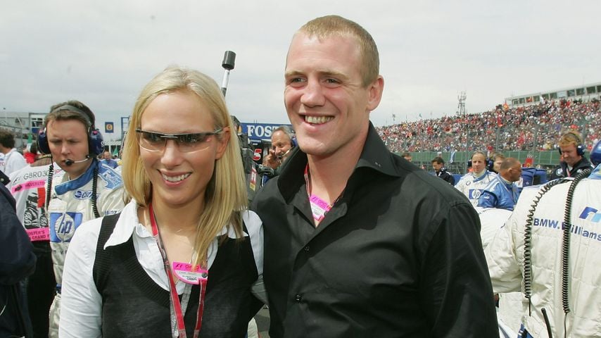 Zara Phillips und Mike Tindall vor dem Start des Formel-1-Grand-Prix von Großbritannien in Silverstone, 11. Juli 2004