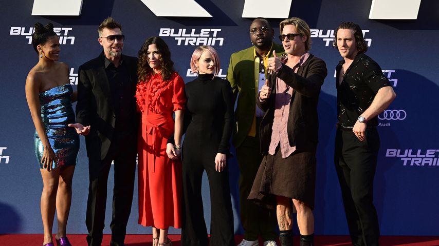 Zazie Beetz, David Leitch, Kelly McCormick, Joey King, Brian Tyree Henry, Brad Pitt und Aaron Taylor