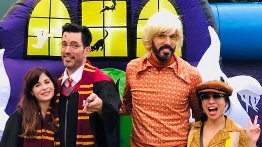 Zooey Deschanel und Jonathan Scott, dessen Bruder Drew und seine Frau Linda